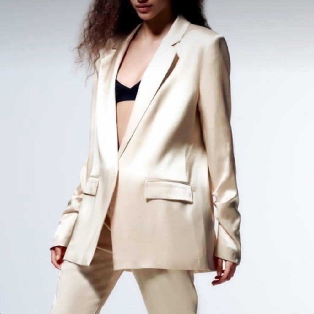 Zara Ruched Satin Effect Blazer